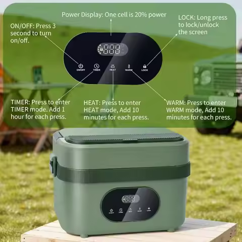 Gison 1.5L Portable Wireless Heated Lunch Box 18000mah Electric Heated Lunch box LED Display 60W Foo