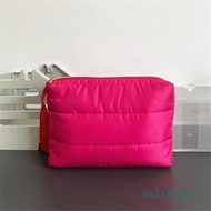 Estee Lauder Rose Red Zipper Quilted Solid Color Wrist Bag Clutch Bag Portable Storage Organize Cosmetic Bag