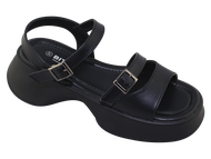 Sandal đế bằng nữ Bitas SINDI.03 (Bạc + Đen)