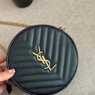 Aaa+1: 1 [Highest Version] Saint Law * Blue Black Gold Small Round Cake Chain Bag YS1 Vinyle Gold Label Logo Chain Quilted Cowhide Small Round Bag Cross-Body Shoulder Bag Women Simple Atmospheric Mr. Bag ins Influencer Hot Style Original Leather One to On