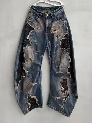 Y2K retro distressed washed eroded and destroyed scimitar pants hot girls with contrasting color spl