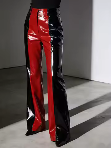 Latex Catsuit Rubber Cool Handsome Unisex Fashionable Long pants, two-color spliced pants Cosplay, n