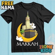 Custom Name Children's Makkah T-shirt | Kaaba Cartoon Muslim Clothes Mecca Clock Funny Month