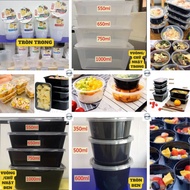 (1 Lot with 10 long spoons) 10 rectangular (square)/round plastic boxes, clear black 350ML 500ML 550