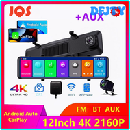 DFJTY 4K 2160 12Inch P Dash Cam Carplay &amp; Android Auto 5G Wifi Rearview Mirror Camera Car DVR GPS Navigation Video Recorder Dual Lens DHREW