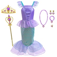 Disney Ariel เจ้าหญิงสาวชุดเด็ก Little Mermaid คอสเพลย์ปาร์ตี้ฮาโลวีนเครื่องแต่งกายเด็ก Ariel ชุดเสื