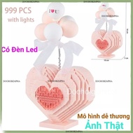 <Fire Speed 2H> Pink heart-assembled Puzzle box with lights, 999-piece spindle bubbles, meaningful g