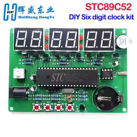 DIY Kits STC89C52 Microcontroller 6-Digit Digital Clock KitElectronic Clock Digital Tube LED Display