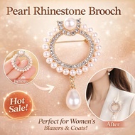 Pearl and rhinestone brooch for women, fashionable coat and suit accessories, round collar corsage b
