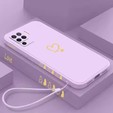 Reno5 Lite love heart Liquid lanyard Silicone Phone Case For Oppo Reno 5Lite 5K 5F 5 5Pro 5Z Cover