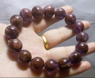 <🏖️夏日勁減>(送順豐)👿(至尊大珠)14.2㎜(01)天然紫鈦幽靈紫鈦晶異像水晶單圈手串手鏈(招正財增強事業運)