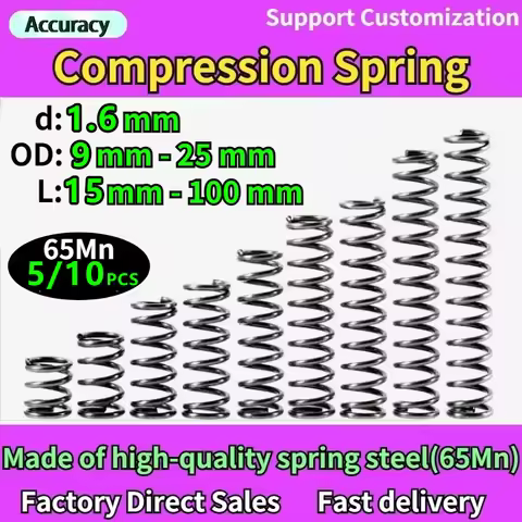 65Mn Wire Diameter 1.6mm Cylidrical Coil Compression Spring Return Compressed Springs Release Pressu