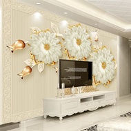 European Style Luxury 3D Jewelry Flowers Swan Mural Wallpaper Liv