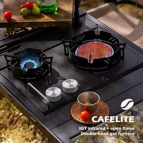IGT 1-Unit Double Burner Camping Stove, Tabletop & Built-in Dual Use, Portable Windproof Butane/Prop