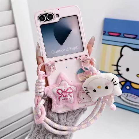 Korean INS Polka Dot Kitty Cat Phone case for Samsung Galaxy ZFlip7 Z Flip6 7FE zflip5 4 3 5G Cover 