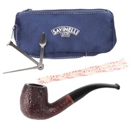 Savinelli One Kit - Briar Pipe Set: Wood Pipe Tools, Zipper Pouch, Briar Pipe, Pipe Cleaners, Czech 