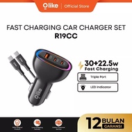 OLIKE Car Charger Adapter R19CC 3 Port Fast Charging Type C Power Delivery PPS 30W + 30W USB 22.5W