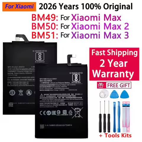 100% Original Replacement Battery For BM51 Xiaomi Mi Max 3 Max3 / BM50 Mi Max 2 Max2 / BM49 Mi Max G