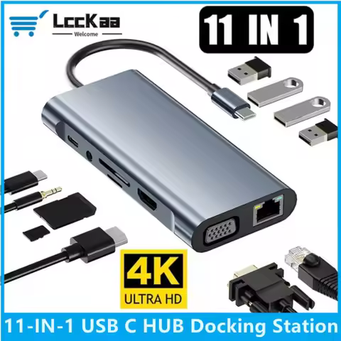 11 In 1 USB C Hub For Macbook Air Pro Compatible 4K Type C To HDMI VGA USB 3.0 2.0 Rj45 With PD 100W