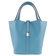 【日本直送】愛馬仕 HERMES Picotin Lock MM 手提包 Tresage Epsom 牛皮 天藍色 D 女士【二手】