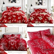 KATUN LOKAL MERAH LOCAL STAR COTTON BEDSHEET WITH RED FLOWER MOTIF