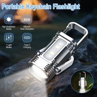 Boruit Mini LED Keychain Flashlight 7 Light Modes Aluminum Type-C Charging Torch Portable Anti-loss 