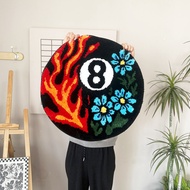 Vibrant 8 Ball Pattern Tufted Rug - Flame & Floral Design Plush Carpet, Perfect for Billiard Lovers 