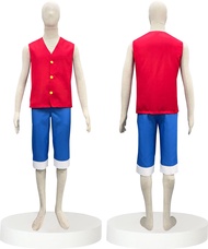 HHHCOS One Piece Luffy Cosplay Costume Red Coat blue shorts Outfit festival perform
