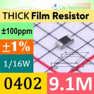9.1MΩ 0402 1005(mm) ±1% THICK Film SMD Resistor 62.5mW 9.1M 9M1