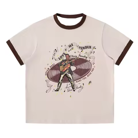 2026 Elvis Presley Love Me Tender Vintage Ringer T-Shirt Retro Rock Music Vinyl Record Graphic Short