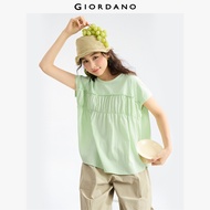 GIORDANO ผู้หญิง  เสื้อยืด แต่งระบาย เสื้อยืดคอกลม แขนกุด แฟชั่นเรียบง่าย สบายๆ เสื้อยืดวัยรุ่น 1832