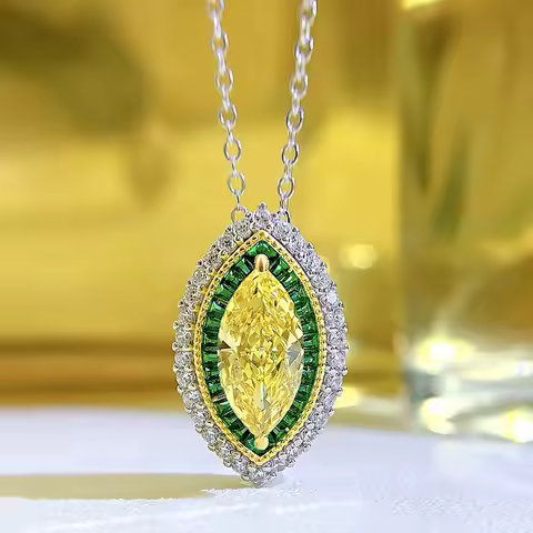 18K white gold necklace 6*13platinum PT950 yellow diamond horse eye pendant for women style fashiona