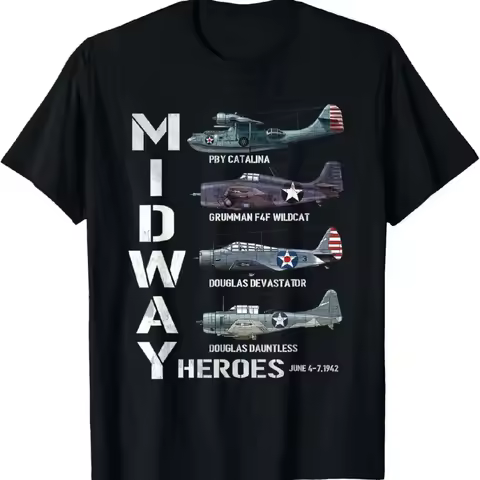 Men's WWII Military Aircraft T-Shirt Vintage WWII Plane Print with Grumman F4F Wildca TBF Catalina B