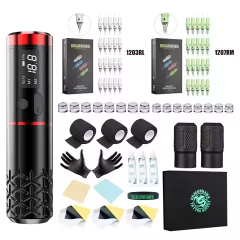 Dragonhawk Armor Pro Wireless Rotary Tattoo Machine Kit With Professional Cartridge Tattoo Set