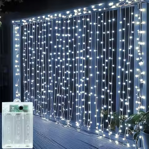 Battery Power Outdoor LED Fairy Curtain Light String Bedroom Decoration Home Christmas Halloween Liv