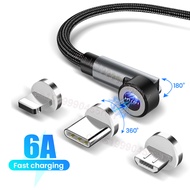 สาย USB แม่เหล็ก6A สำหรับ iPhone, สายชาร์จเร็วชาร์จ540หมุนได้แม่เหล็กไมโคร USB Type C สำหรับ Huawei Samsung Xiaomi