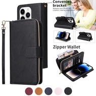 Flip Case for Samsung Galaxy A15 A25 A05 A05s A50 A50s A54 A53 A52 A52s 5G A73 A72 A51 A14 PU Leather Cover Zipper Wallet Coin Card Slots Lanyard TPU Bumper Shockproof Shell Phone Casing