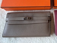 Hermes Kelly Long Wallet elephant grey