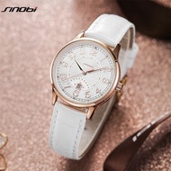 SINOBI Fashion White Leather Strap Woman Watches Design Calender Women's Quartz Wristwatches Gifts Clock For Ladies SYUE