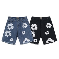 DENIM TEARS Kapok Foam Flower Shorts Men White Printed Five-Point Pants Summer Hot Women