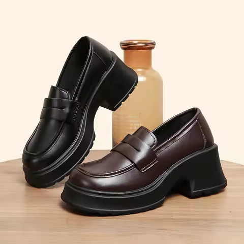Lucyever-Mocassins à plateforme en cuir PU pour femmes, style britannique, chaussures Oxfords à talo