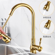 Kitchen Tap Kitchen Faucet Copper  Water Sink Tap  Mixer Kitchen Tap with Pull Out Sprayer Gold Color Brass Body