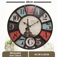 Jam Dinding Besi 40cm/50cm/60cm Minimalist Iron Clock Vintage Roman Wall Clocks Decorations
