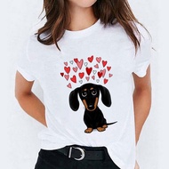 Cute Dachshund Dog T-shirt Cute Dachshund Dog round Neck Casual Short Sleeve T-shirt Female Ins