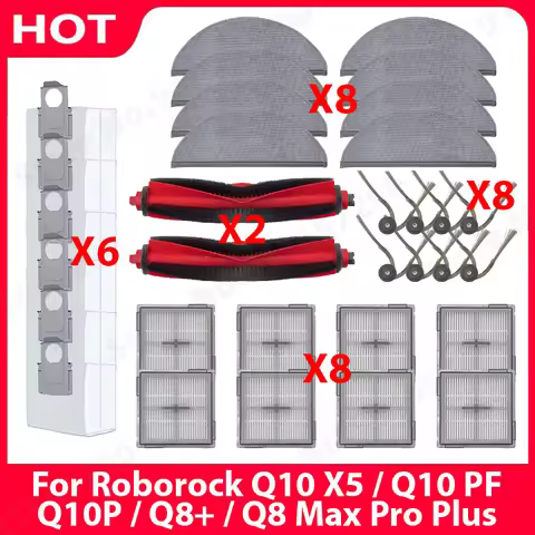 For Roborock Q10 X5 / Q10 PF / Q10P / Q8+ / Q8 Max Pro Plus Main Side Brush Filter Mop Cloth Dust Ba