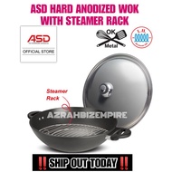 HOT (36CM-40CM) ASD HARD ANODIZED WOK WITH STEAMER RACK &amp; STAINLESS STEEL COVER INDUCTION BASE NON-STICK / KUALI ASD