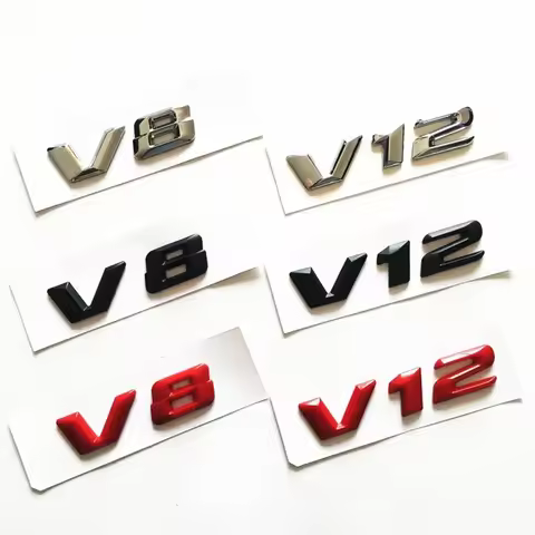 Car Styling Refitting Sticker Black Red Chrome 3D Sharp Font Letters V8 V12 Emblem Badge for Fender 