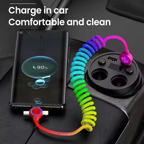 Charging Cable Spring Cable 3 in1 USB Cable Cable Tips Charging Cable Fast Charger Wire USB Data Cab
