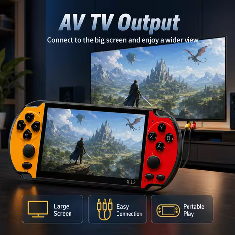 X12 All In One Handheld Game Player 5.1 Inch HD Screen Retro Game Console Plug and Play Support Vide