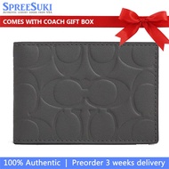 Coach Men Men Wallet In Gift Box Compact Billfold Wallet In Signature Leather Charcoal # CAK34